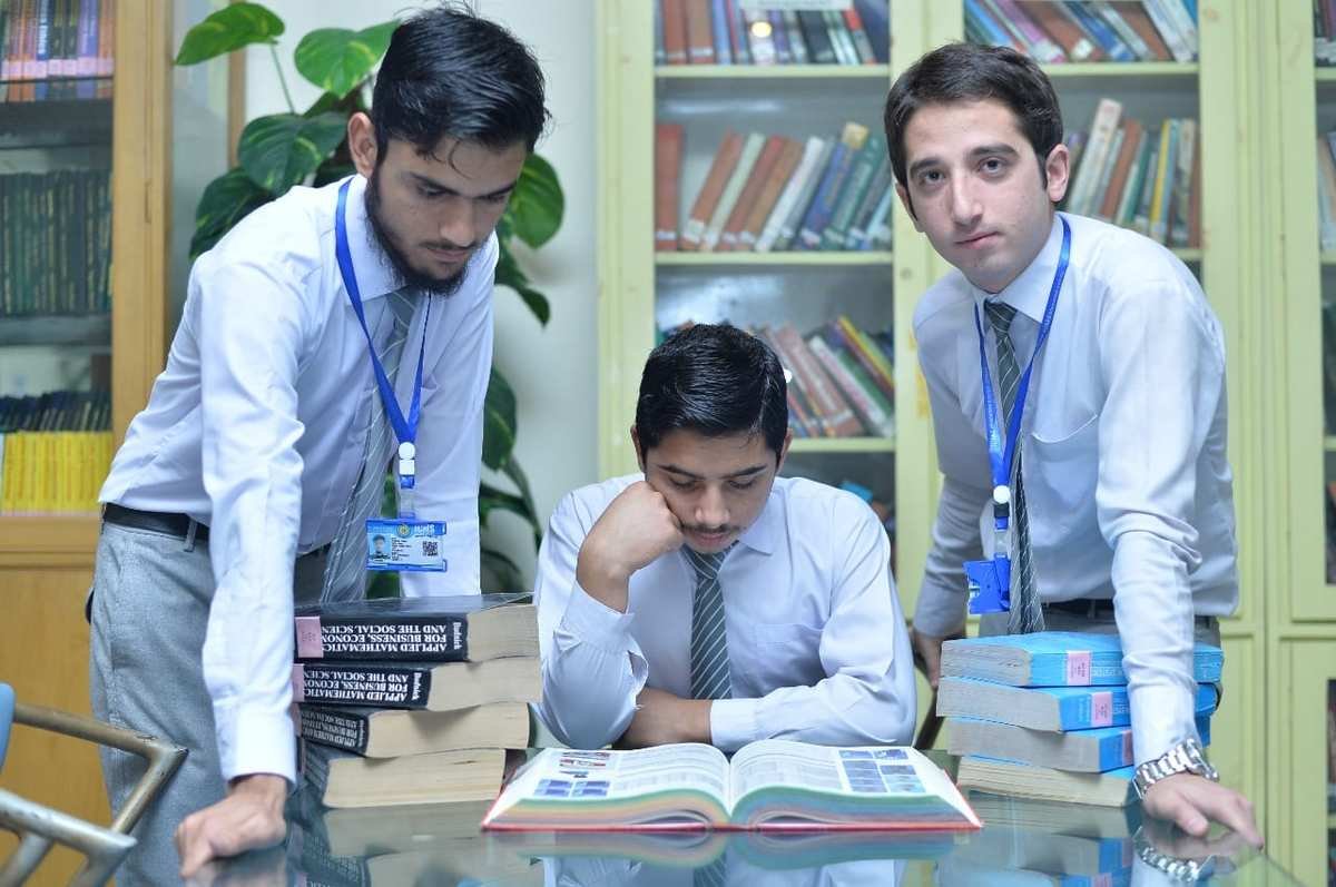 Students studying in library